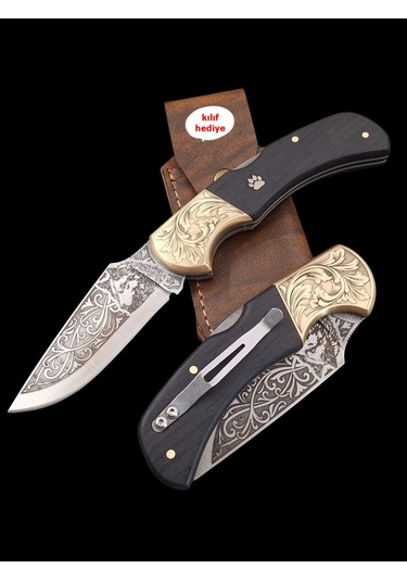 Bıçakcenneti Kurt Başı Gravür İşlemeli N690 Böhler Çelik Kamp&av Cep Çakısı Siyah