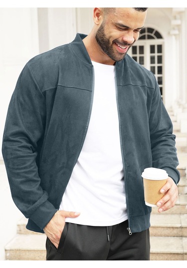 Edwardest Erkek Süet Bomber Fermuarlı Hırka Ceket Yeşil