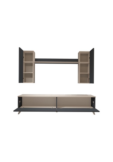 Decoraktiv Eko 5d Mdf Std Retro Tv Ünitesi Tv Sehpası - Beyaz Antrasit Beyaz - Antrasit
