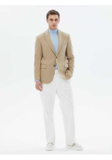 Kip Bej Düz Modern Fit Yün Karışımlı Ceket Çok Renkli