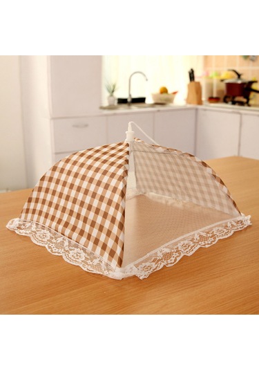 Yuntech01 Küçük Boy Bej Kiremit Desenli Katlanabilir Gıda Kapağı - Entegre Metal Çubuklar Ve Yoğun Ağ - Moskitö Ve Sinek Koruyucu - Piknik, Kamp, Manzaralar İçin Uygun Kahverengi