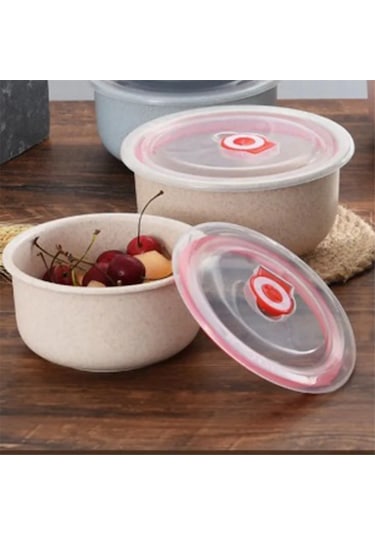 Xurunkeji Bento Kutusu Buğday Samanı Öğle Yemeği Kutusu Kapaklı Çevre Dostu Salata Kasesi Mikrodalgada Kullanılabilir Gıda Saklama Kabı Krem Beyaz Kremsi Beyaz