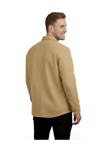 Deepsea Erkek Camel Likralı Rahat Kalıp Cepsiz Kaşe Ceket Çıt Çıtlı, Esnek Şık Model Ceket 0760 CAMEL