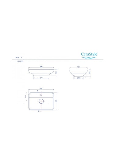 Turkuaz Seramik Cerastyle Çanak Lal Tezgah Üstü Lavabo 60CM Standart