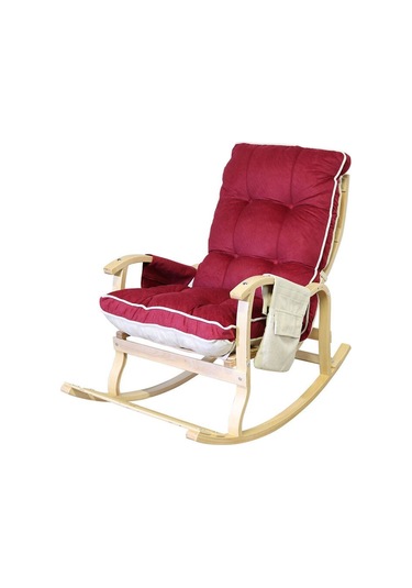 Enda Home Mosso Çift Minderli Ahşap Sallanan Sandalye Tv Baba Koltuğu Dinlenme Koltuğu Bordo - Krem