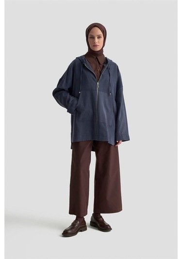 Armine Fermuar Detaylı Kapüşonlu Kap 25kd1125 İndigo İndigo