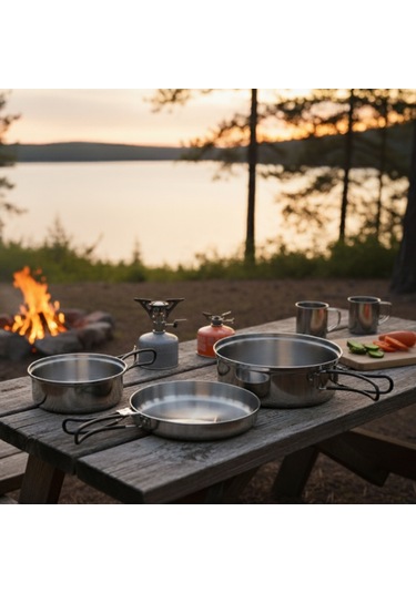 Easy Camp Tour Cook Set 3 Parça Paslanmaz Çelik Yemek Seti Gri
