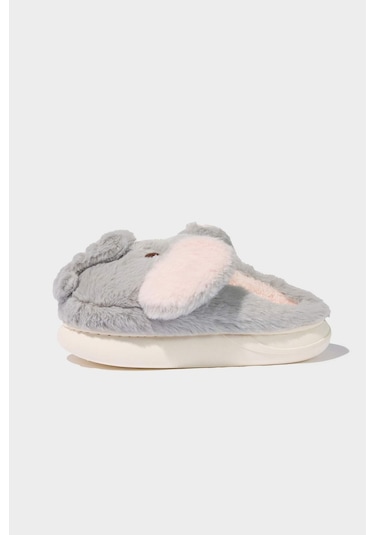 DeFacto Kız Çocuk Hayvan Figürlü Düz Taban Ev Terliği E0853A824WNGR211 Gri
