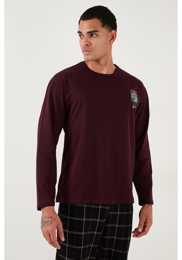 Buratti Ekoseli Regular Fit Yüksek Bel Cepli Bisiklet Yaka Erkek Pijama Takımı 6574002 Siyah-Bordo