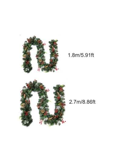 9 Ft Uzun Noel Çelenk Esnek Pvc Asılı Kolye Yapay Noel Yeşil Kırmızı