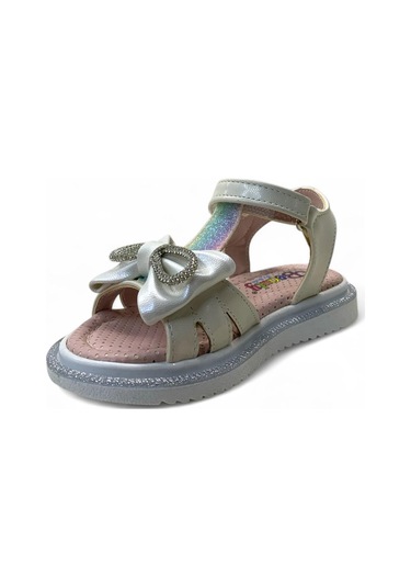 516 Kız Çocuk Okul Öncesi Taşlı Sandalet Krem