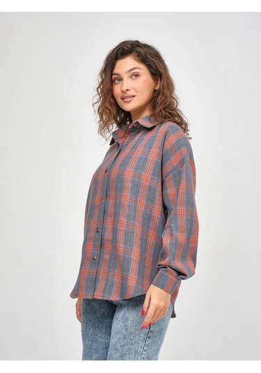 Styleflex Kareli Oversize Gömlek 306829402 Turuncu