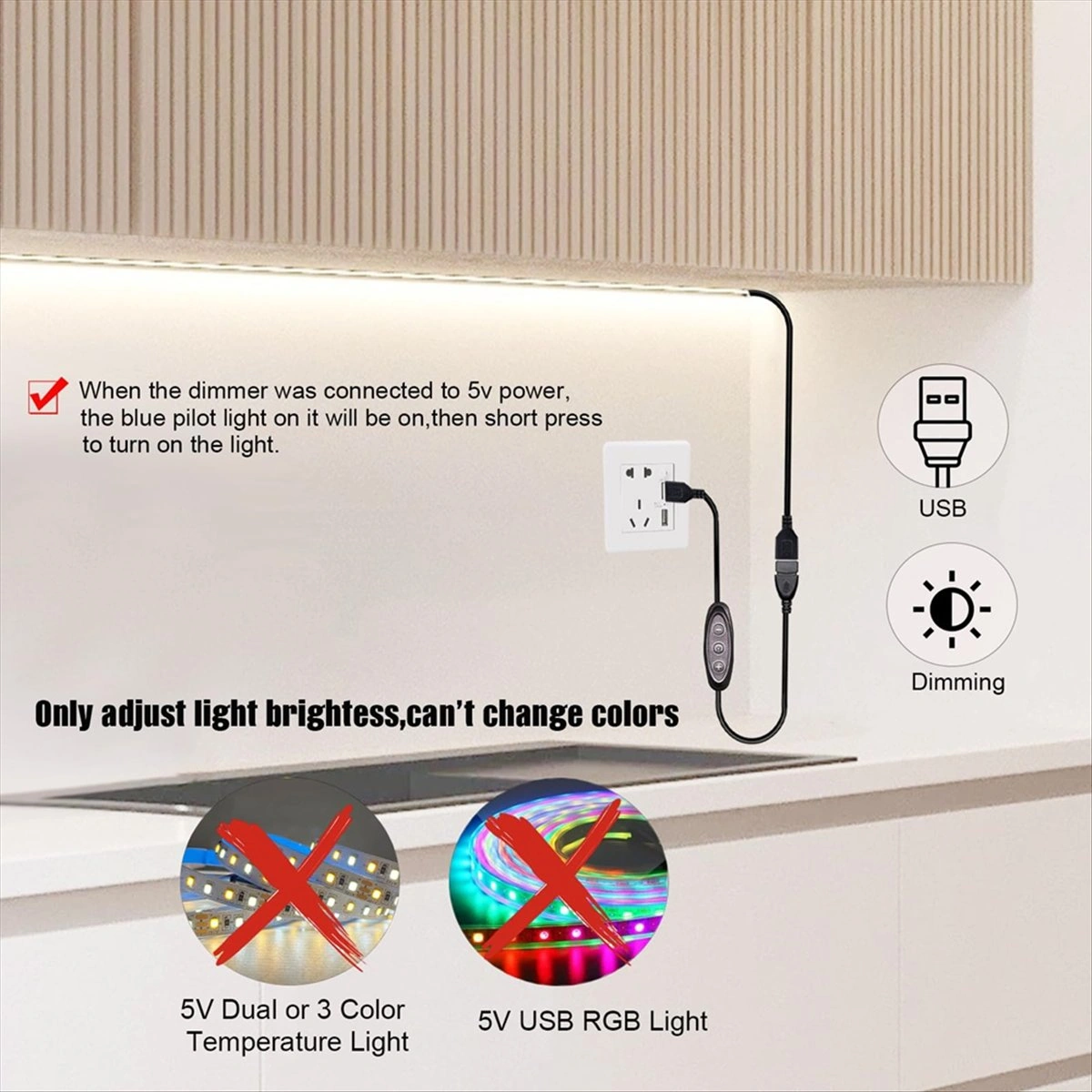 Xurunkeji 5v Usb Led Kısma Anahtarı, 10 Hızlı Kısma, Dişi - Erkek, 5v Tek Renkli Led Işıklar İçin 2'li Paket Usb Güç Kaynaklı Kısma Anahtarı Siyah