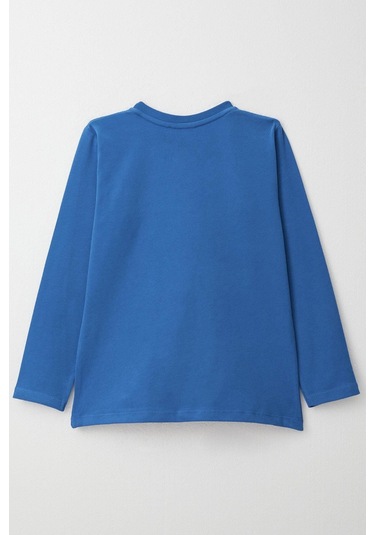 Breeze Erkek Çocuk Uzun Kollu Tişört Cool Yazı Armalı Cepli 4-8 Yaş, Saks Mavisi Saks