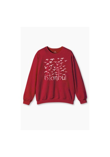 İstanbul Martı Galata Konstantinopolis Osmanlı Baskılı Sweat Kırmızı