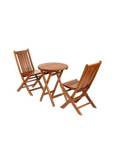 Acrapol Katlanır Ahşap Bahçe Balkon Seti: 60lık Masa +2 Sandalye