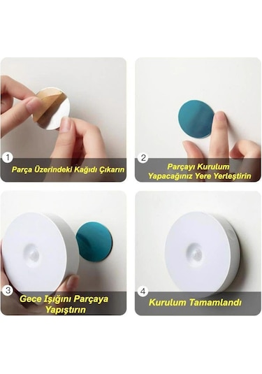 Usb Şarjlı Pır Hareket Sensörlü Gece Lambası Magnet Mıknatıslı 4000k-gün Işığı-2adet Beyaz