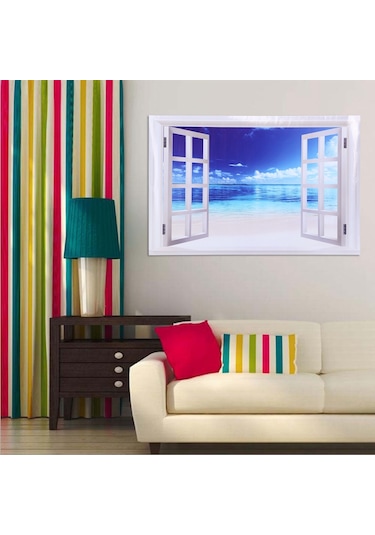 Yaozixa 3d Deniz Manzaralı Pvc Duvar Stickerı, Su Geçirmez Dekoratif Cam Görünümü, 2 Adet Paket 38x58.2 Cm Diğer