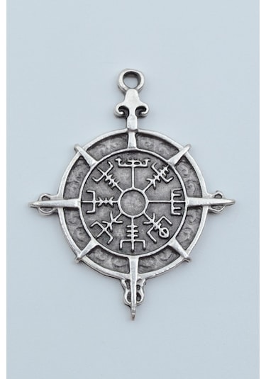Viking Vegvisir Pusula Gümüş Kaplama Kolye Ucu Kod 1455 Çok Renkli