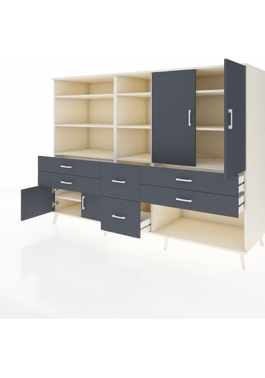 Kronos Dolap 10 Raflı 6 Çekmeceli 4 Kapaklı 220x59x163 Aytaşı-ant Aytaşı-antrasit