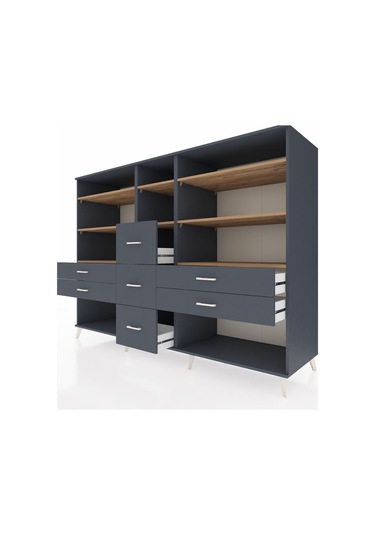 Kronos Dolap 8 Raflı 7 Çekmeceli 220x59x163 Antrasit-çam/antrasi Antrasit-çam/antrasit