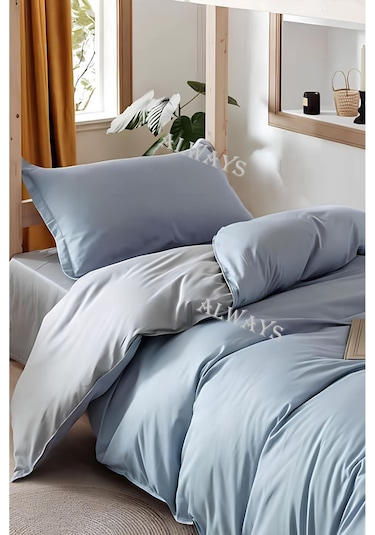 Always Çarşafı Lastikli Çift Taraflı Tek Kişilik Nevresim Takımı Mavigritek