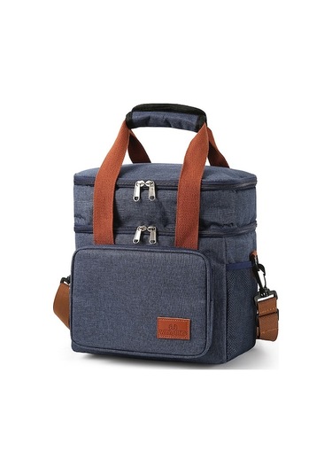 Fortunelane Gri 2 Katlı Isı Saklama Çantası, Su Geçirmez Buzluk, Elden Taşınabilir Öğle Yemeği Çantası Çok Renkli