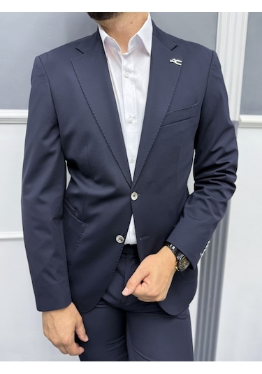Avni Ceylan Signature Stil Tek Düğme Kırışmaz Ceket Lacivert