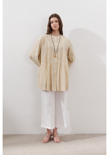 Nervürlü Geniş Kollu Tunik Sarı Sarı