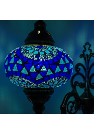 Cam Mozaik Aplik Dekoratif Duvar Lambası Tekli Mavi