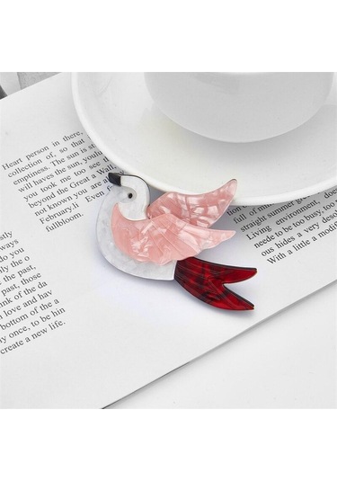 Blucome Akrilik Broş Kadınlar İçin Uçan Kuş Pembe Tüy Kırmızı Kuyruk Broş Kadın Yüksek Kaliteli Genç Kız Takısı Çanta Elbise Pembe