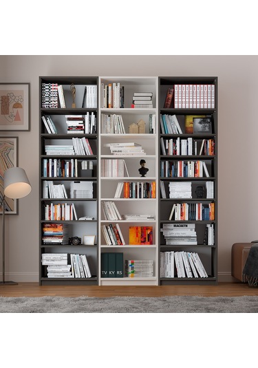 Asra Trend %100 MDFLAM Koyu Gri & Beyaz Kitaplık K-28