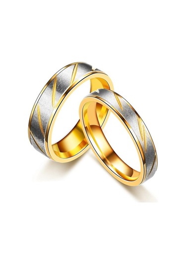 1 Adet Yeni Altın Renk Yüzük Paslanmaz Çelik Çift Yüzük Moda Toplu Çizgili Yüzük Takı Kadın Altın