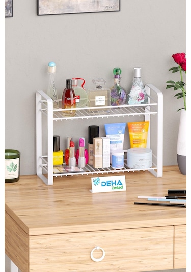 Masa Tezgah Üstü Düzenleyici Metal Organizer Raf Banyo Mutfak Rafı Baharatlık Makyaj Standı Siyah Beyaz