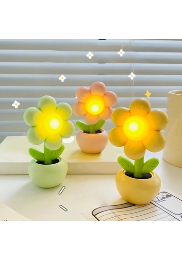 Suntek Saksı Bitki Küçük Masa Lambası Yatak Odası Ortam Pembe Çok Renkli