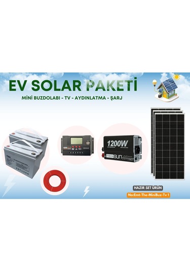 1200 Watt Güneş Enerjili Mini Buzdolabı + Led Tv Hazır Solar Paketi