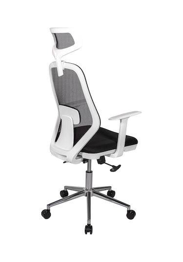 Ofisbazaar Dali Beyaz Fileli Yönetici Koltuğu Ergonomik Başlıklı Ofis Koltuğu Siyah Fileli Siyah