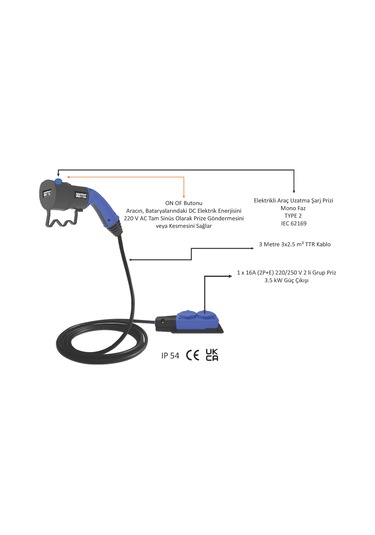 Sgstec Mg 3 M Kablolu 2'li V2L Uzatma Priz Adaptör 3.5 KW