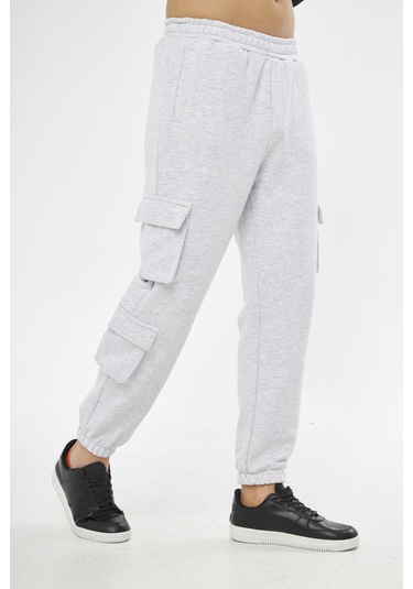 Unisex Regular Cepli Kargo Pantolon - Kargo Eşofman Altı Gri