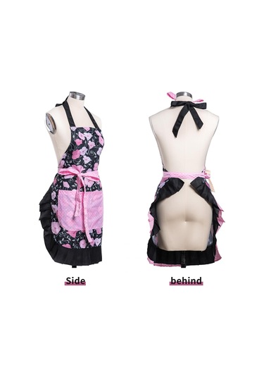 Kadın Kızları İçin Büyük Cepli Güzel Çiçek Desenli Retro Önlükler Pembe Çiçek Diğer