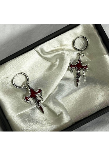 Dükkan Design Gotik Kanlı Haç Küpe Kırmızı