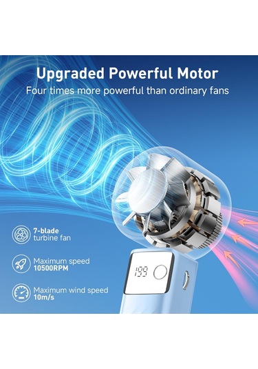 Şarj Edilebilir El Tipi Vantilatör, Mini Taşınabilir Vantilatör 5000mah, Açık Mavi,