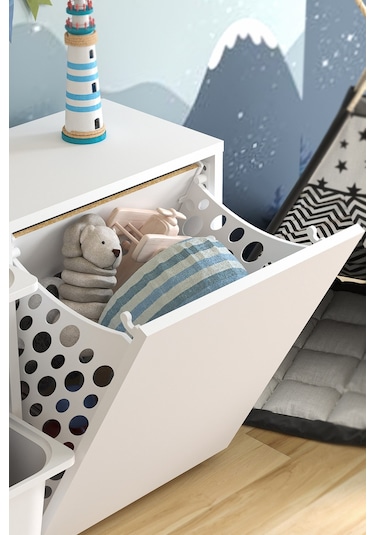 Bofigo Sepetli Dolap Çok Amaçlı Dolap Oyuncak Dolabı Sıla Beyaz