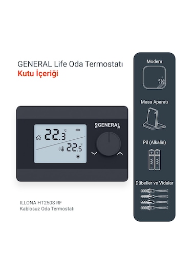 General Life Illona Ht250s Rf Kablosuz Oda Termostatı - Siyah