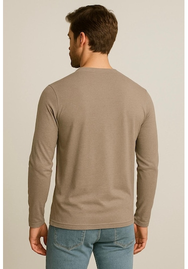 Erkek Toprak Rengi Uzun Kollu T-shirt-d240 Açık Kahverengi