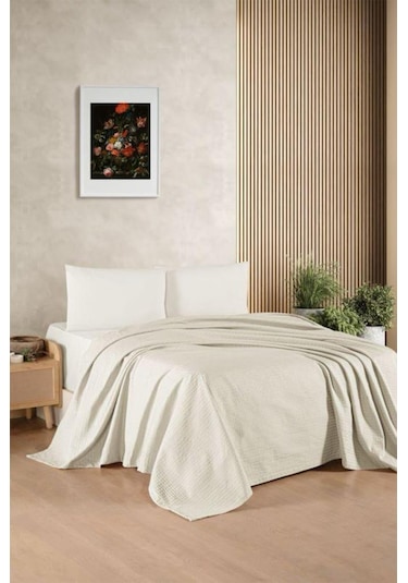 Kristal Bamboo Lastikli Çarşaflı Tek Kişilik Pike Takımı Krem Krem