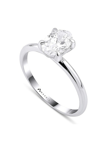 1.10 Karat Oval Tektaş Pırlanta Yüzük Beyaz Altın