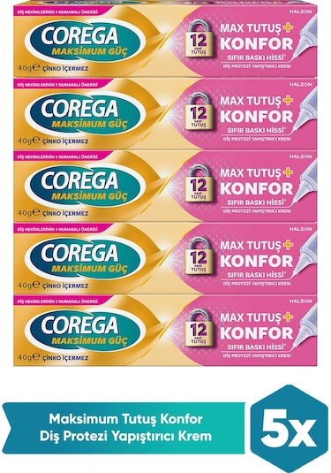 Corega Max Tutuş + Konfor Diş Protezi Yapıştırıcı Krem 5 x 40 G