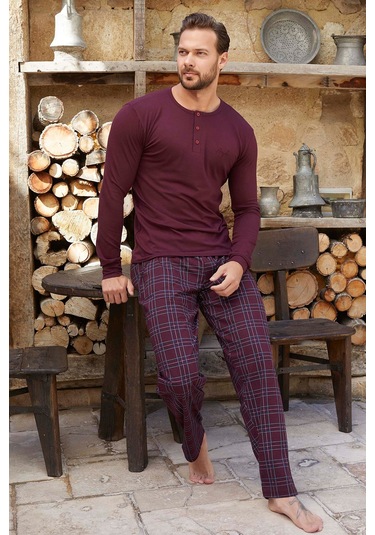 Aydoğan Erkek Civan Patlı Modal Bordo Pijama Takım 3350 Bordo