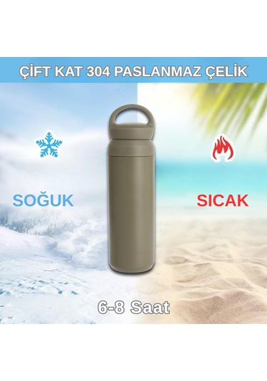 Paslanmaz Çelik Tutacaklı Termos 500 Ml -vakumlu Sızdırmaz Termos Haki